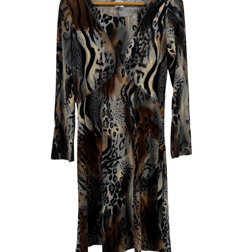 Papillon Blanc Women Animal Print Long Sleeve Scoop Neck Midi Dress Y2K Sexy
